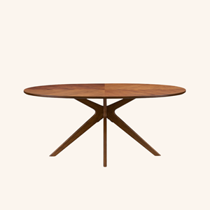 Ensemble de table à manger ovale moderne Orion en teck avec base en bois massif et plateau en placage de bois 6 places pour la maison, l'appartement ou l'hôtel - Product Image 4