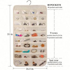 Organisateur suspendu double face à 80 poches pour bijoux, colliers, boucles d'oreilles, bracelets, avec cintre rotatif - Product Image 6