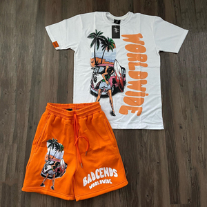 Summer Wear 100% Cotton Lightweight Breathable <b>Shirt</b> Shorts Set Custom Made Logo on Front OEM Personalized Printing - Product Image 1