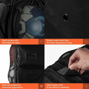 Sac de balle d'équipement de maille de basket-ball robuste avec bandoulière avec poches avant pour les accessoires de sport d'entraînement - Product Image 4