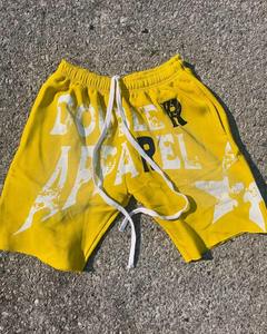 Custom Baggy Fit Heavyweight Cotton French Terry Stone Washed Distressed Screen Print Shorts for Men - Product Image 5