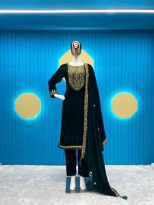 Nouveau travail à la main vert bouteille de concepteur avec costume de velours de fête de broderie par Royal Export - Product Image 6