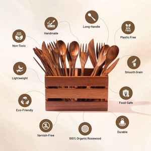 ที่เก็บช้อนส้อมทำจากไม้ขนาดเล็กอุปกรณ์จัดระเบียบงานทำมือเหมาะสำหรับเคาน์เตอร์ห้องครัวที่ดูเรียบง่ายและที่วางเครื่องใช้ที่เป็นมิตรต่อสิ่งแวดล้อม - Product Image 4