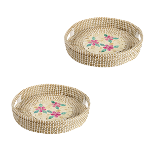 Plateau de service rond élégant en jonc de mer MOP, plateau en jonc de mer tissé avec nacre pour la présentation sur la table basse, fabriqué au Vietnam - Product Image 6