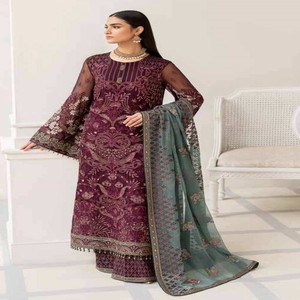 Costume de marque d'origine du pakistan en mousseline de soie de haute qualité élégant et beau costume de super luxe robes de mariée - Product Image 6