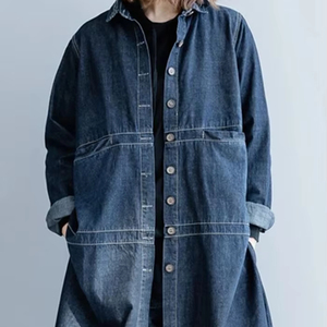 Chaqueta vaquera larga clásica para mujer, elegante, de gran tamaño, versátil, hasta la rodilla, capas de moda, ropa de calle Vintage esencial - Product Image 1