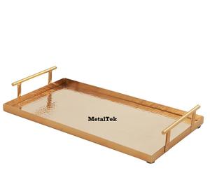 Plateaux de service rectangulaires plaqués or d'acier inoxydable pour des hôtels de restaurant de luxe plateau plateau de service de casse-croûte de nourriture avec des poignées - Product Image 5