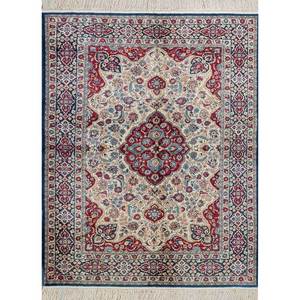 Tapis en soie viscose noués à la main Gulmarg Ivory Pae-4769 pour usage domestique - pour salon, couloir, motifs rectangulaires abstraits à médaillon - Product Image 1