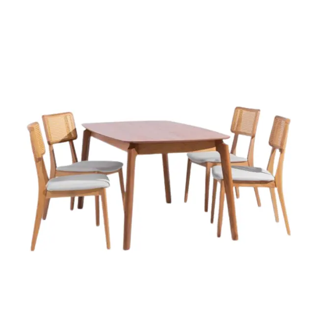 คอลเลกชันใหม่ชุดโต๊ะรับประทานอาหารไม้สักพร้อมเก้าอี้ 4 ตัวชุดรับประทานอาหารไม้สําหรับใช้ในร่มและกลางแจ้งราคาขายส่ง