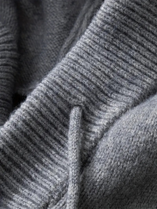 Pull à capuche en tricot robuste pour hommes avec ourlet côtelé élastique, manches tombantes, demi-fermeture éclair, pour l'automne et l'hiver BD - Product Image 4