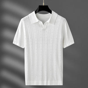 Camiseta Polo de punto de seda helada con etiqueta personalizada para hombre al por mayor, camiseta de manga corta transpirable de seda helada con base informal transpirable para hombre - Product Image 1