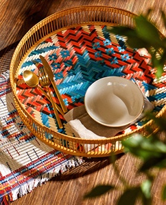 High Quality Bamboo Rattan Rustic Design Handwoven Multifunctional Storage <b>Trays</b> Set Table Serving Decorative <b>Kitchen</b> <b>Tray</b> - Product Image 6