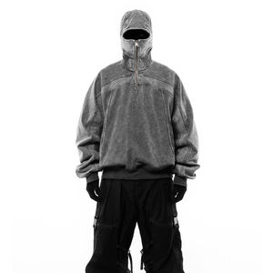 Venta al por mayor personalizada de alta calidad de gran tamaño gota vintage con capucha lavado ácido cara completa cremallera sudadera con agujeros para los ojos DDP Envío - Product Image 4