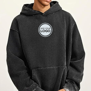 Heavyweight 330GSM Black Pullover Hoodies Custom Printed Blank Acid Wash Hoodies Sudadera con capucha para hombre - Product Image 1