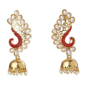Kriaa Boucles d'oreilles Jhumki plaquées or perle paon Collection 1306023 - Product Image 1