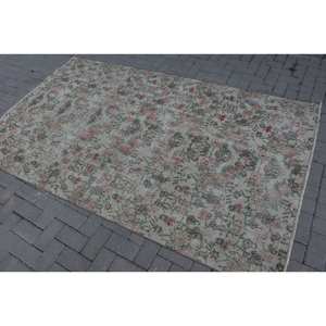 Alfombra de lana turca Vintage 4,9 pies X 8,3 pies Beige Rosa Patchwork diseño técnica de tejido plano para decoración de sala de estar látex - Product Image 4