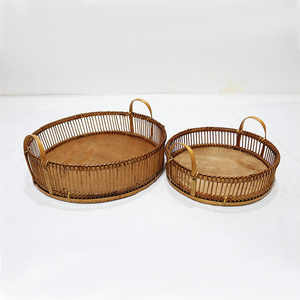 ชุดถาดเสิร์ฟไม้ไผ่สีน้ำตาล ตกแต่งด้วยการสาน พร้อมหูจับยกสูง - Product Image 3