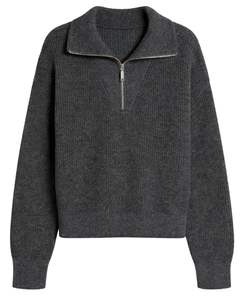 Manufacturer Customized <b>Mens</b> Quarter Zip <b>Knit</b> Sweater Dark Grey Ribbed Texture High Neck Warm Winter Casual Pullover OEM Custom - Product Image 1