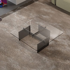 Mesa de Centro Moderna de Cerámica Cuadrada con Superficie de Textura de Mármol y Base de Metal para Sala de Estar - Product Image 1