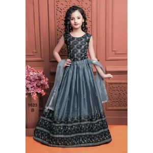 Nova 2023 crianças roupa macia chinon seda multi fio e bordado trabalho lehenga choli com dupatta on-line compras da índia