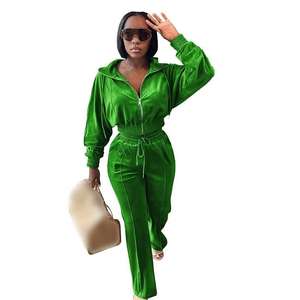Custom <b>Women's</b> <b>Velvet</b> <b>Tracksuit</b> Set Private Label Two-Piece Hoodie Jogger Long Casual Fashion Vintage Logo - Product Image 4