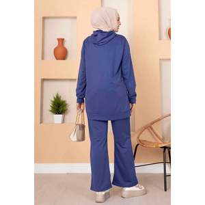 Indigo Two-Thread Stone Detailed 2 Piece Set Sexy Club Faux Leather <b>Skirt</b> Top <b>Knee</b> <b>Length</b> Size XS 2XL for <b>Summer</b> Winter Seasons - Product Image 4