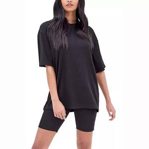 T-shirt surdimensionné pour femmes OEM 100% coton Polyester col rond vêtements d'été de haute qualité femme t-shirts couleur noire chemise 2025 - Product Image 1