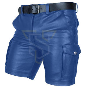 Pantalones cortos de gimnasio de cuero para hombre, ligeros y cómodos, pretina elástica, pantalones cortos de cuero con cierre de cremallera, decoración con patrón - Product Image 3