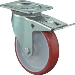 Heavy Duty Swivel Caster <b>Wheel</b> 200mm 300kg Capacity Total <b>Lock</b> Polyurethane 135x110mm Red BS Casters - Product Image 1