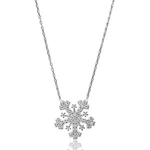 Colgante hecho a mano de Plata de Ley 925 para mujer, diseño de copo de nieve, collar con abalorio de piedra de circón para compromiso, boda, fiesta turca - Product Image 1