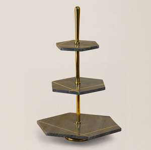 Support à gâteau en marbre Poignée en laiton Fêtes de mariage utilisées Taille personnalisée Support à gâteau en marbre décoratif de table à 2 niveaux - Product Image 2