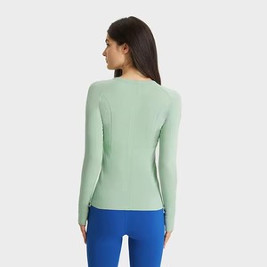 Camiseta de fitness de manga larga de compresión transpirable para mujer Conjunto de gimnasio de verano-Top sin costuras Ajuste Suelto - Product Image 5