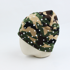 Tendances de la mode, bonnet d'hiver avec logo personnalisé, camouflage décontracté, jacquard, strass, bonnet en tricot camouflage, bonnet en perles - Product Image 5