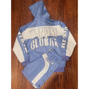 Wholesale Polyester Tracksuits Zip up Nylon <b>Hoodie</b> Suit Sweat Shorts Jogger Sets Custom Reflective Strips Nylon suit for Men - Product Image 1