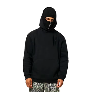 Custom 100% Cotton Men's Hoodie <b>Balaclava</b> Style with Double Hood Zip Closure and Drop Shoulder for Cozy Winter Wear - Product Image 4