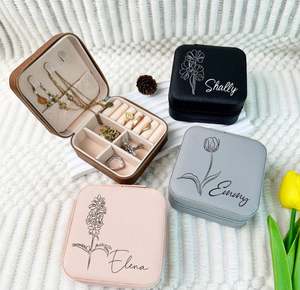 Custom Logo Luxury Square Zipper PU Leather Portable Necklace Earring Ring Storage <b>Italian</b> Velvet Jewelry Travel Box - Product Image 4