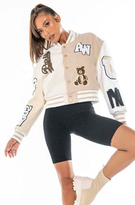 OEM Manufacturer Customizable Women Cropped Bomber Varsity <b>Jacket</b> Chenille Embroidery Print Street Wear Wool Leather <b>Jacket</b> - Product Image 5