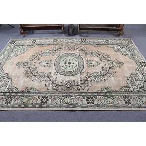 Turkish Rug, Large 5.6x8.6 ft Vintage Rug, <b>Brown</b> Green Camouflage <b>Wool</b> Rug - Product Image 3