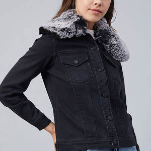 Veste en jean en fausse fourrure pour femmes de qualité supérieure Logo personnalisé imprimé élégant motif solide doublure en laine pur coton spandex pour l'hiver - Product Image 4