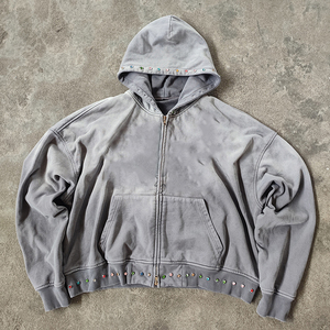 Sudaderas con capucha personalizadas Ropa urbana lavada con ácido Peso pesado en blanco de gran tamaño 460 Gsm Algodón Hombres Recortada Boxy Fit Sudadera con capucha con cremallera completa - Product Image 1