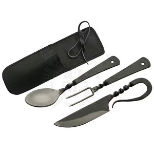 Juego de Cubiertos de Acero Inoxidable Estilo Vikingo Hecho a Mano, con Estuche de Cuero Ecológico, Pulido Espejo, para Uso en Cocina y Camping, 10 Piezas - Product Image 3
