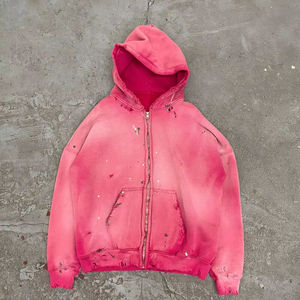 Sweat à capuche zippé en coton 450 g/m² personnalisé pour homme, effet délavé au soleil, surdimensionné, de haute qualité, rétro, délavé à l'acide - Product Image 1