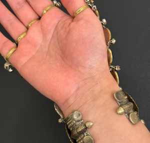 Stunning Tribal Kuchi Bracelet With Deep Royal <b>Blue</b> Lapis Style Cabochons And Danging Silver Bells Cascading From An Ornate - Product Image 4