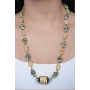 Ensemble de bijoux de mode collier de perles jaunes et turquoises antiques - Product Image 3