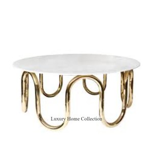 Design unique fait à la main en métal Table d'appoint couleur or brillant placage cadre jambes en acier inoxydable fabriqué avec un dessus en marbre au prix le plus bas - Product Image 1