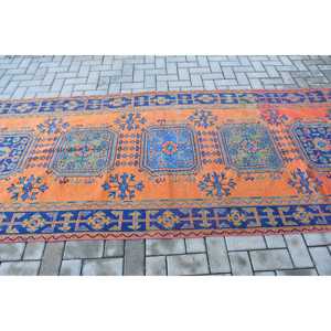 พรมขนาด 4.1x10.7 ฟุต, พรมวินเทจตุรกี, พรมลายตารางสีส้ม - Product Image 3