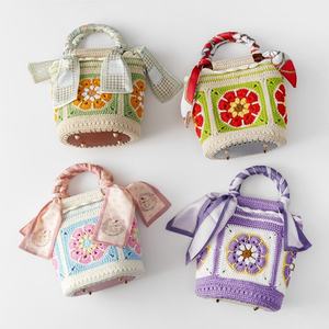 Crochet Chinese Style Flower Woven Handmade Diao Chan Silk <b>Scarf</b> <b>Handbag</b> Sexy Woolen Cotton Lining Strapless Barrel-shaped - Product Image 2
