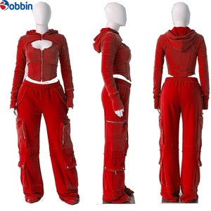Customized Multi Zipper Cargo Pockets Sweat suit Cotton Fleece 500 GRM Tracksuits Acid <b>Wash</b> Vintage Sweatsuits 3Pcs Tracksuits - Product Image 4