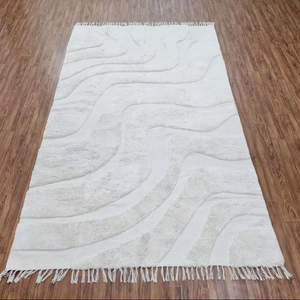 Tapis blanc ivoire en coton tissé à la main décor bohème écologique tapis de salon de cuisine extérieure - Product Image 3