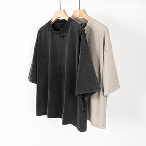 Nouveau t-shirt élégant lavé à l'acide pour hommes respirant couleur unie goutte épaule surdimensionné t-shirt impression personnalisée en détresse - Product Image 6